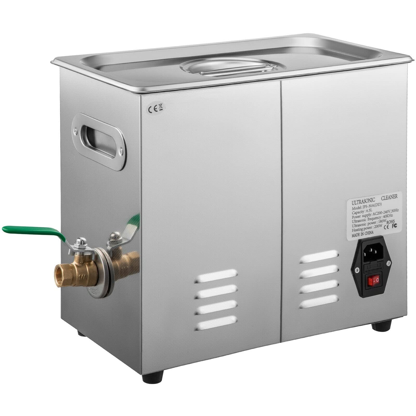 Limpiador ultrasónico de 200W, limpiador de joyas, calentador, temporizador, tanque de 6L, máquina de limpieza de baño, equipo industrial de acero inoxidable
