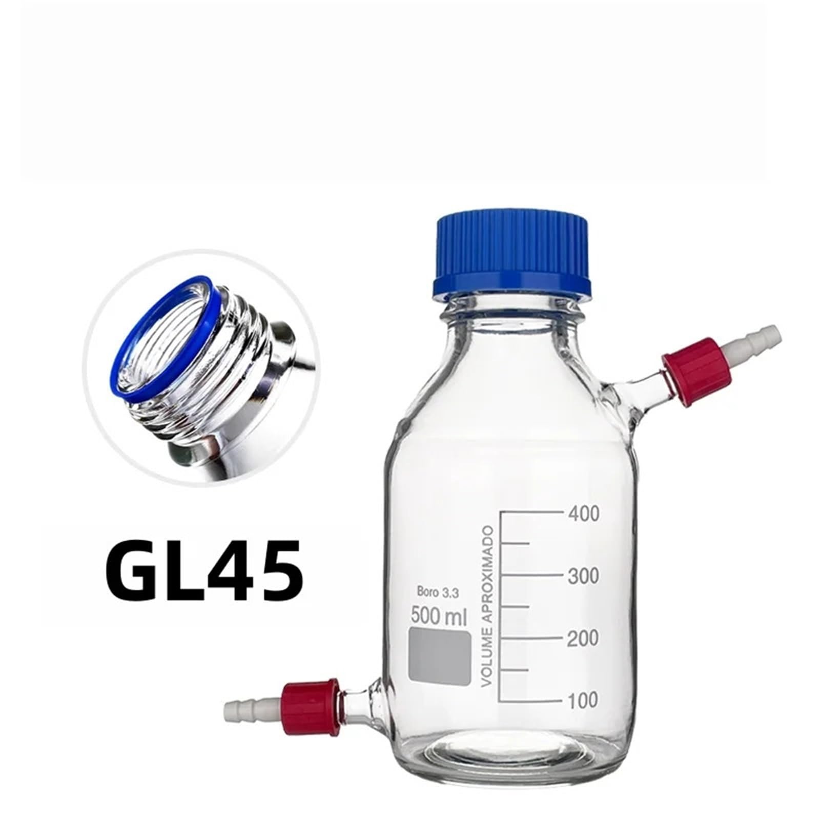 Frasco biológico de vidrio de borosilicato de alta calidad, 100-2000 ml, con tapón de rosca. for uso en laboratorio e industria. Incluye alimentación y muestreo. Material de vidrio Boro3.3.(2000ML)