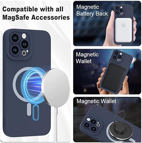Miniatura 2 de ZIYE Funda magnética para iPhone 14 Pro Max de silicona con protector de lente de cámara para mujeres y hombres, compatible con forro de microfibra