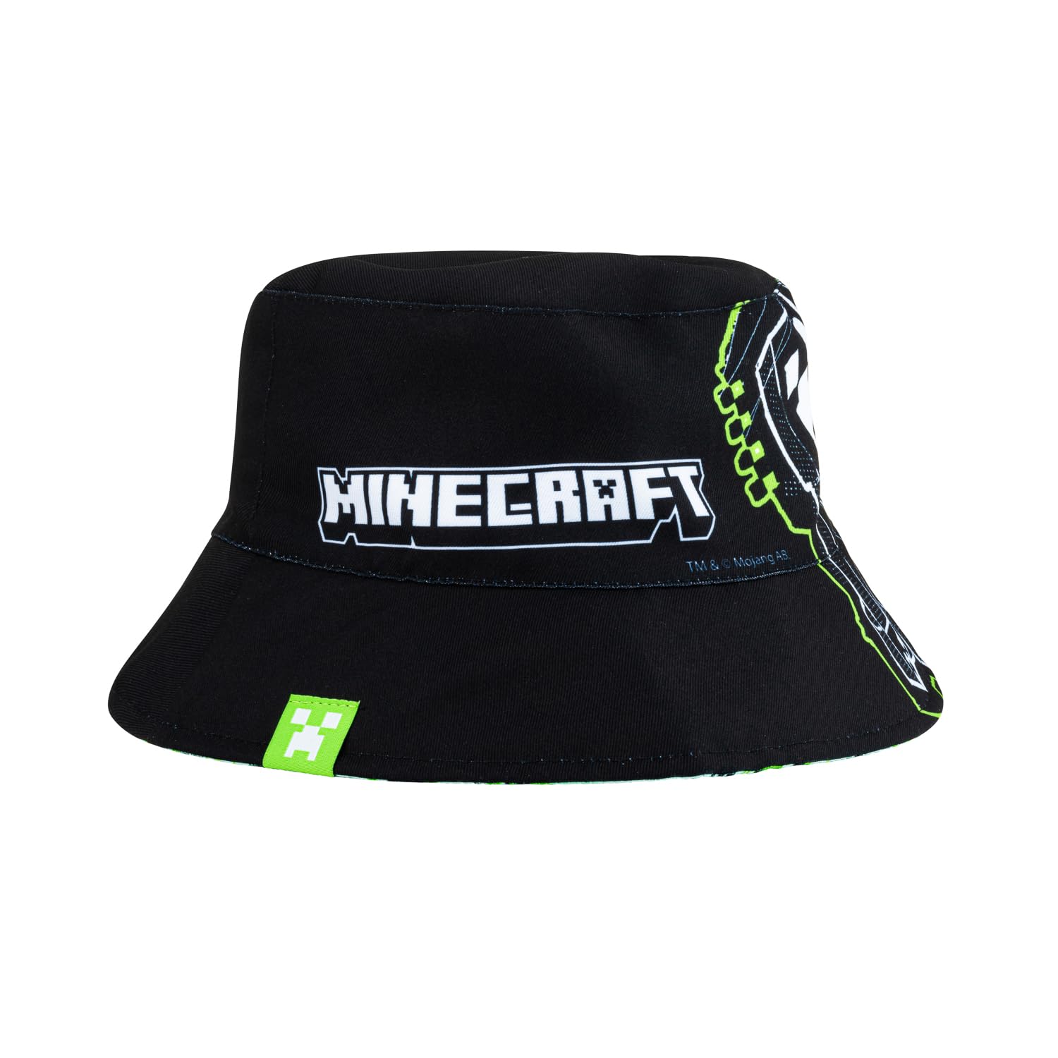 Minecraft Cappello alla pescatora per ragazzi, cappello estivo per ragazzi, design reversibile, cappello da gioco, verde, Verde