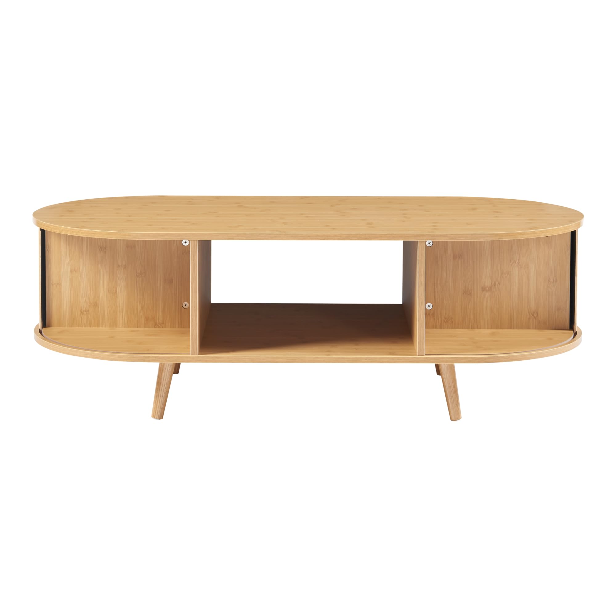 [en.casa] Tavolino da Salotto Tavolino da Caffè con Piano Ovale Scomparti e Ante Scorrevoli Tavolino Basso Tavolino Centrale per Soggiorno 120 x 55 x 40 cm Naturale
