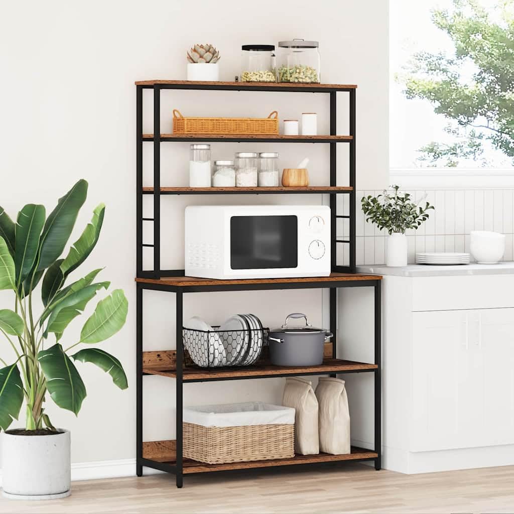 Industrielles Küchenregal 100 x 40 x 168 cm aus Holzwerkstoff mit stabilem Stahlrahmen, freistehend für Küche und Essbereich, viel Stauraum für Kochutensilien und Deko,