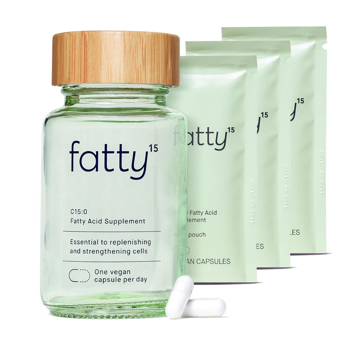 Fatty15 C15:0 Pentadecanoic Acid Supplement The Longevity Nutrient - 90 Vegan Capsules - 3X Cellular Benefits of Fish Oil EPA Omega 3 Supplements - Liver Support & Mitochondrial Health