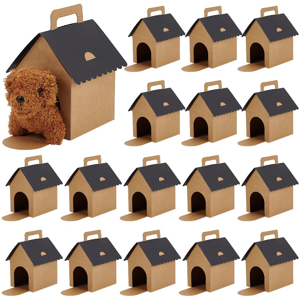 BENECREAT 30 Sets 10x12x18cm/3.94x4.72x7.09inch Foldable Dog House Gift Boxes, Pet Adoption Party Supplies, BurlyWood Paper Dog Party Favor Boxes for Puppy Birthday and Animal Adoption Events
