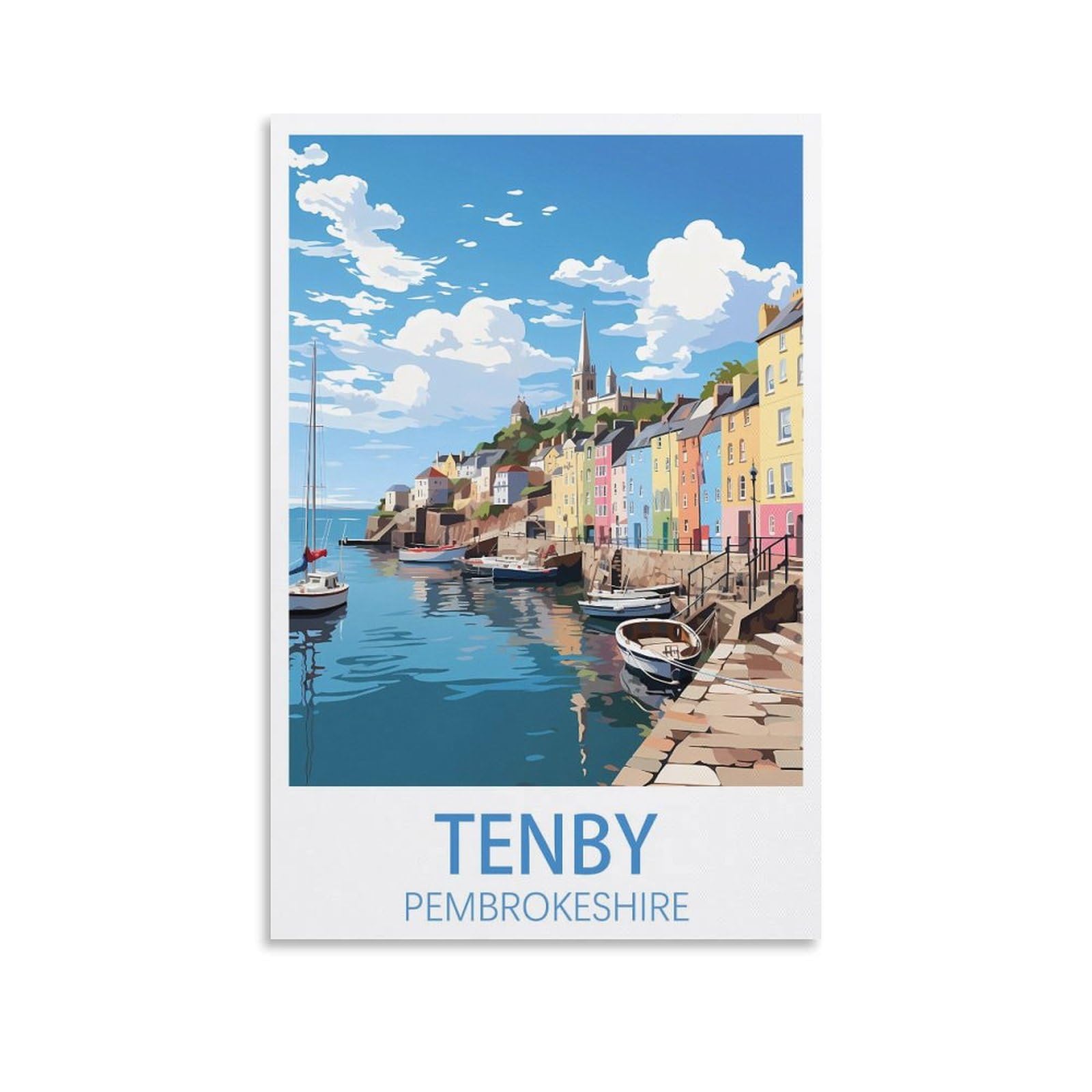 Lcynnh Unframe-Style Tenby Pembrokeshire Vintage Travel Poster Coast 08X12inch(20X30cm) Print Home Bedroom Office Living Room Decor Canvas Poster