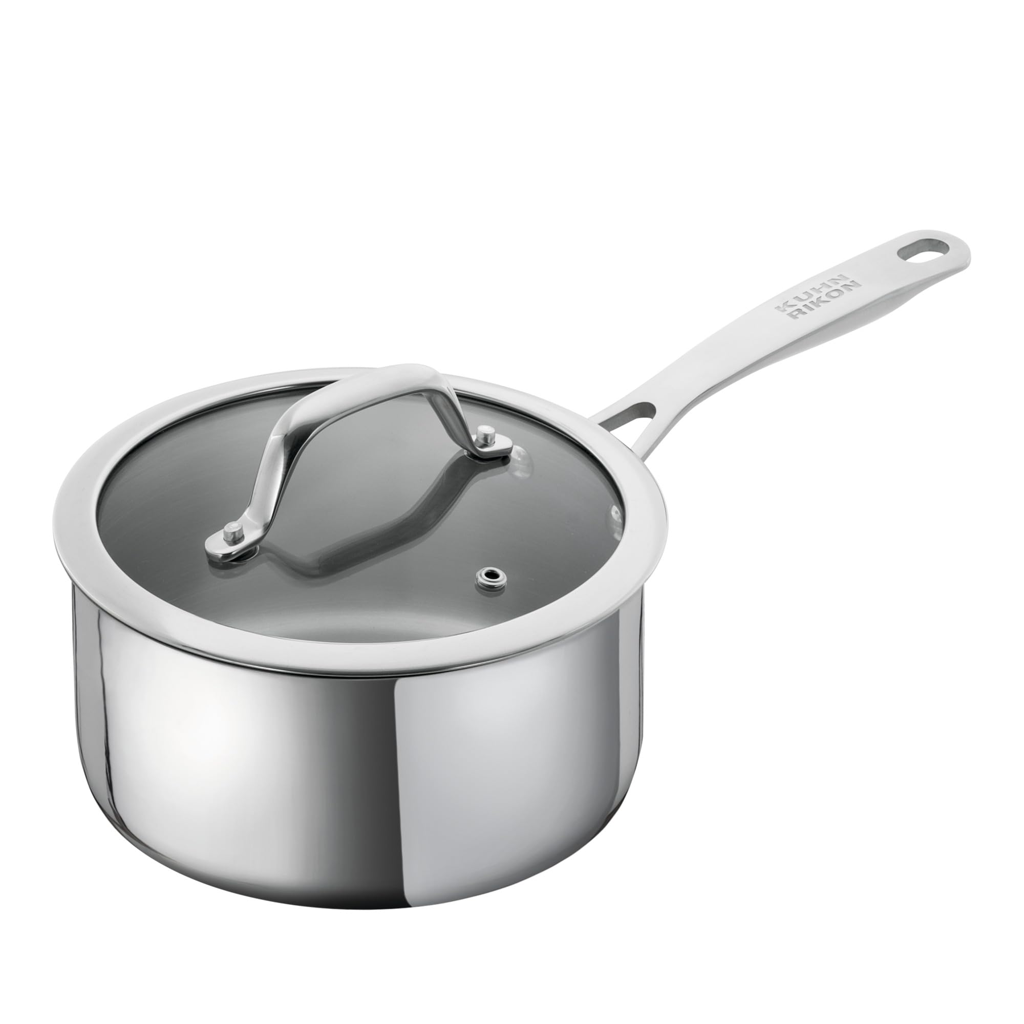 Kuhn Rikon Saucepan 2.3L/18cm, Stainless Steel Uncoated Pan with Stay-Cool Handle, Glass Lid & Mirror Polished Finish. Suitable for All Hobs, Including Induction. Oven & Dishwasher Safe - Allround