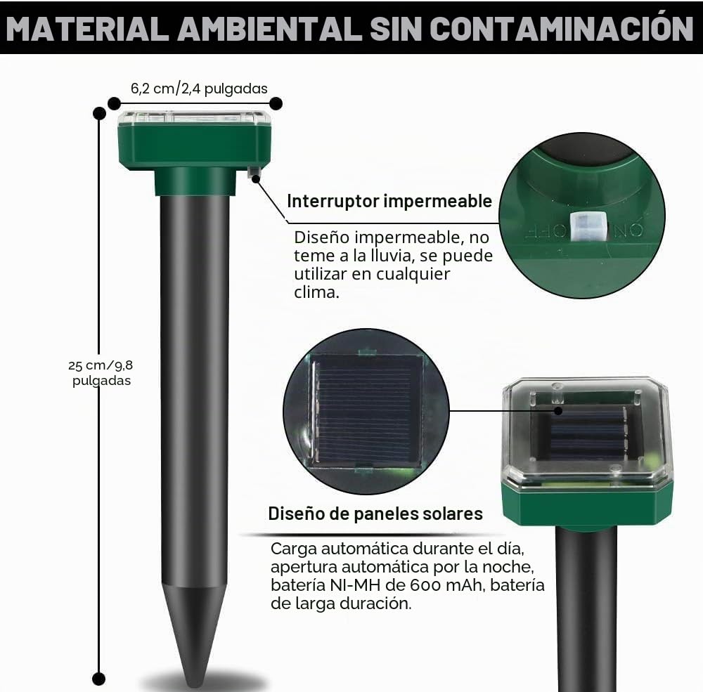 8 unidades de ahuyentador solar de topos, ultrasónico, repelente solar de topos, control de topos, repelente de ratas de campo, control de plagas con IP65 para césped y jardín
