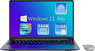 NEXSMART Laptop PC 16GB RAM LPDDR4 512GB SSD PC 15.6 inch UHD Netbook Intel Celeron N5095 Processor Computer with Touch ID WiFi5 Bluetooth 4.2 Type C USB 3.0