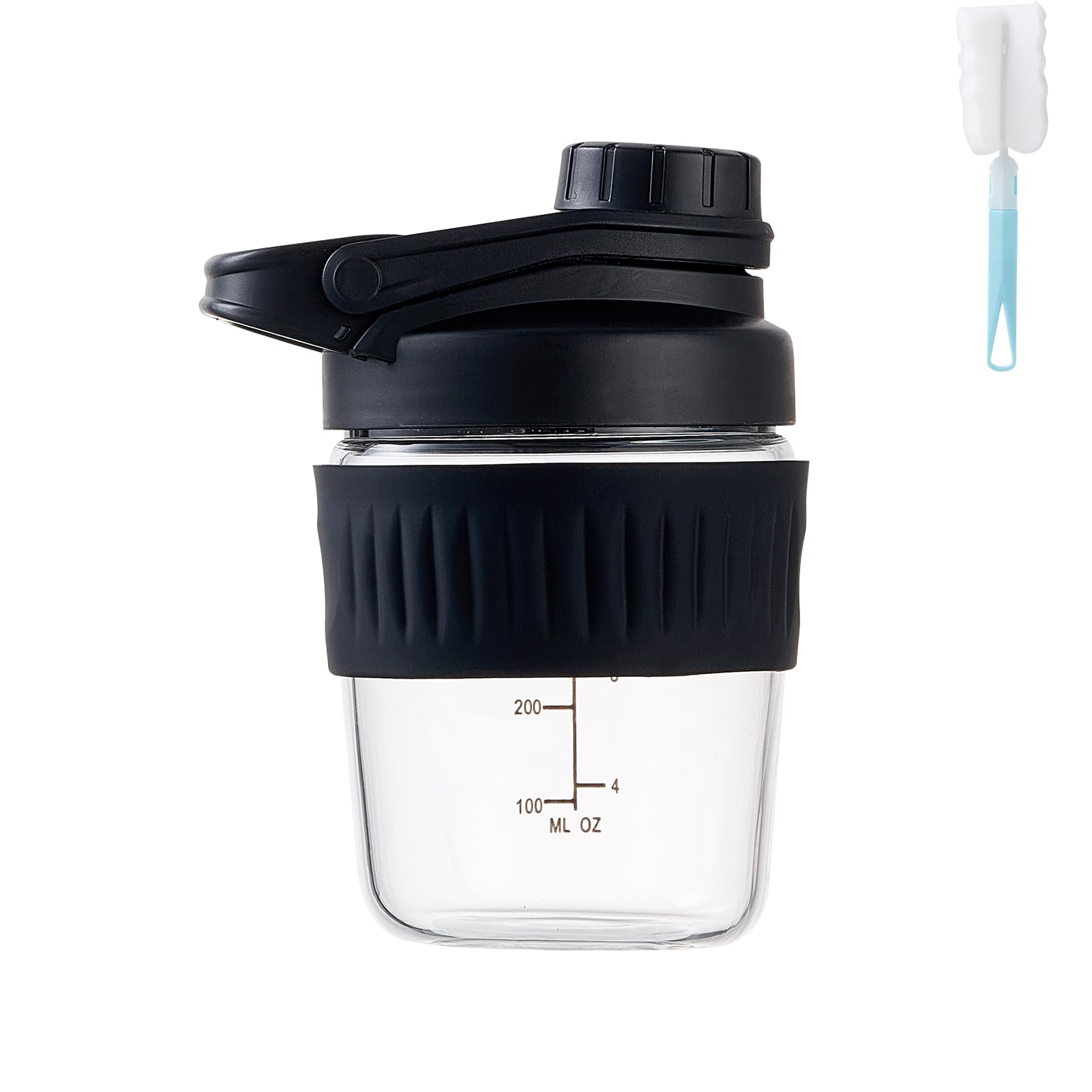 12oz Glass Shaker Bottle for Protein, Small Borosilicate Glass Protein Powder Leak-Proof Shaker Cup Mixes with 304 Blending Ball(12oz,Black) - 2