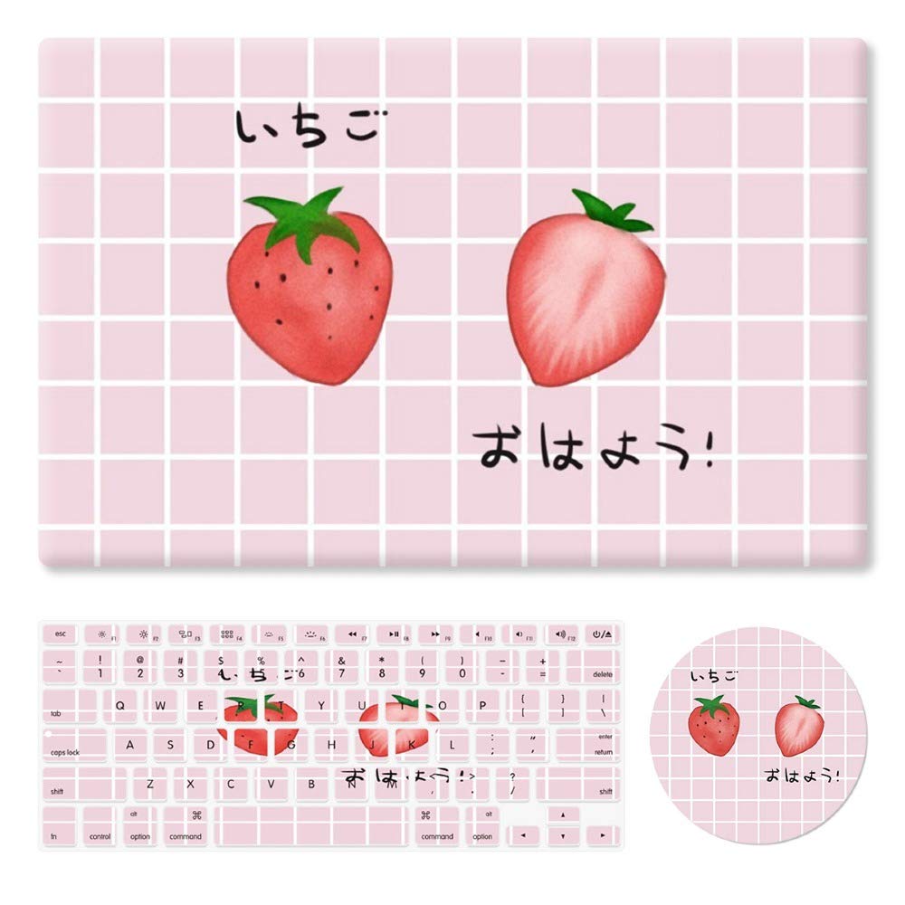 HRH 3 in 1 Strawberry Design PC Plastic Hard Case Cover with Silicone Keyboard Cover&Mouse Pad for MacBook Air 13.3" Old Version 2010-2017 (A1466/A1369),Not Compatible 2018 Version A1932