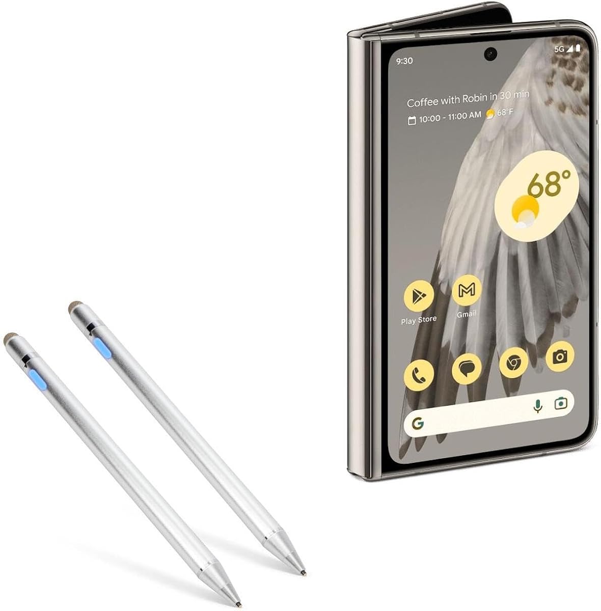 BoxWave Stylus Pen Compatible with Google Pixel Fold - AccuPoint Active Stylus (2-Pack), Electronic Stylus with Ultra Fine Tip - Metallic Silver
