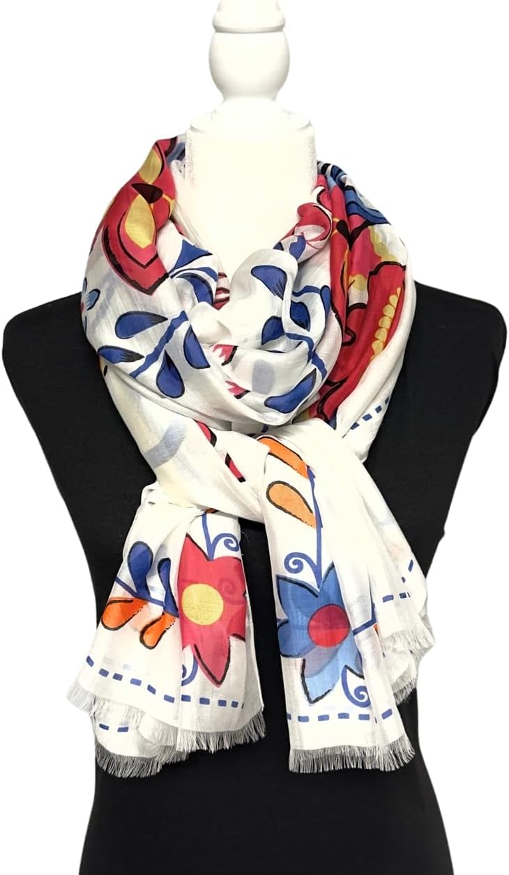 Humble Hilo Vector Art Fashion Scarf or Shawl Vibrant Colorful Patterned Lightweight Neckwear or Wrap for Women