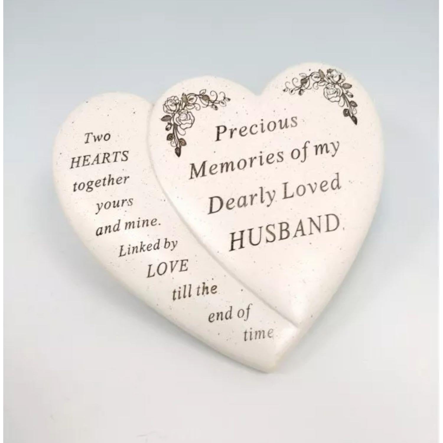 YöL David Fischhoff - Husband Double Heart Flower - Graveside Memorial Garden Ornament - Verse Plaque - Waterproof and Weather Resistant - For Indoor & Outdoor Use - 18 x 15 cm