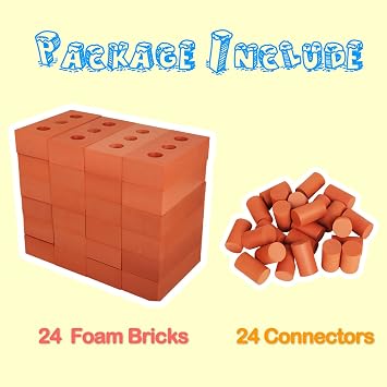 DIYASY 24 PCS Foam Bricks Building Set with Connecting Accessories, Large Developmental Toy for Kids' Indoor and Outdoor Activities