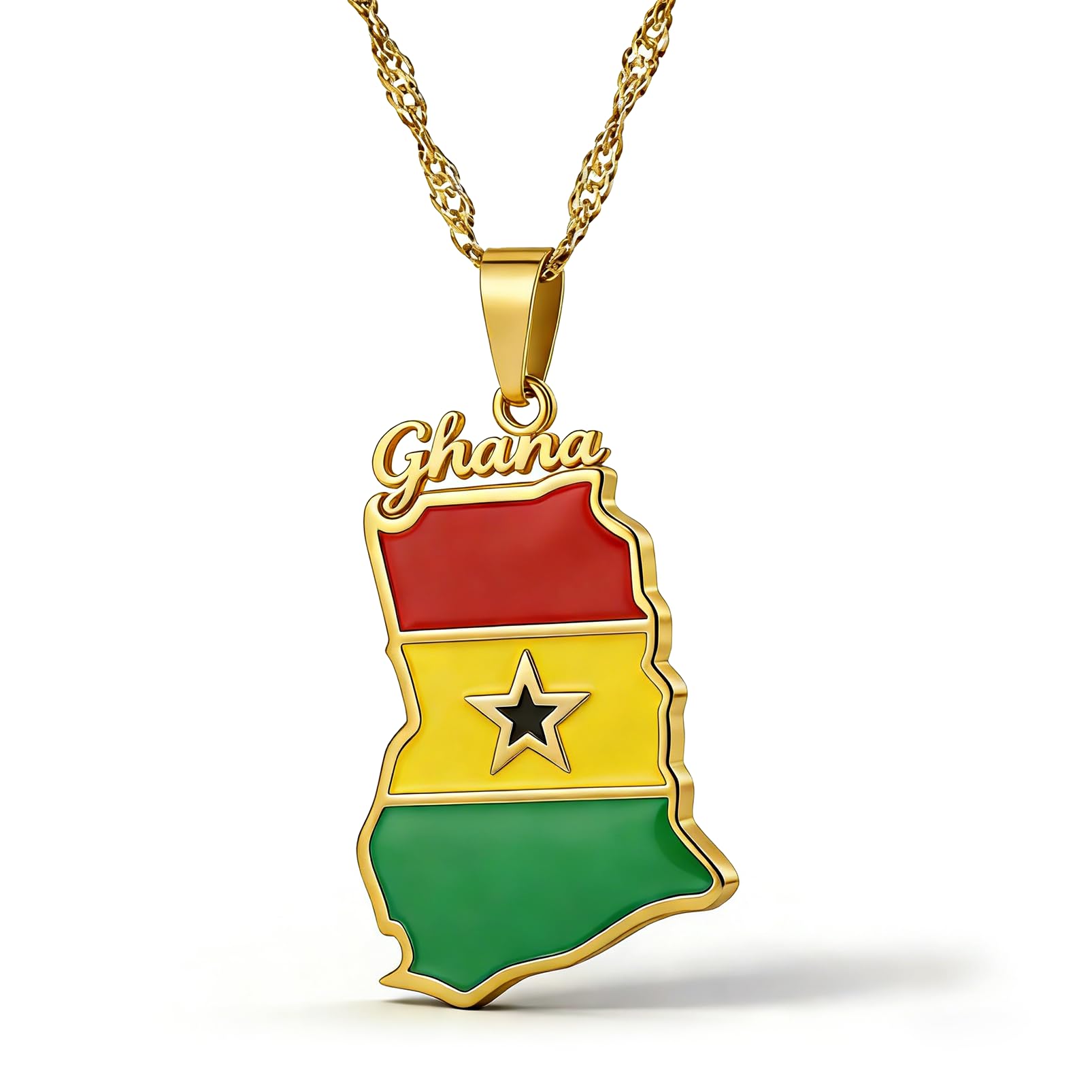 Fashion Stainless Steel Ghana Map Pendant Flag Necklace