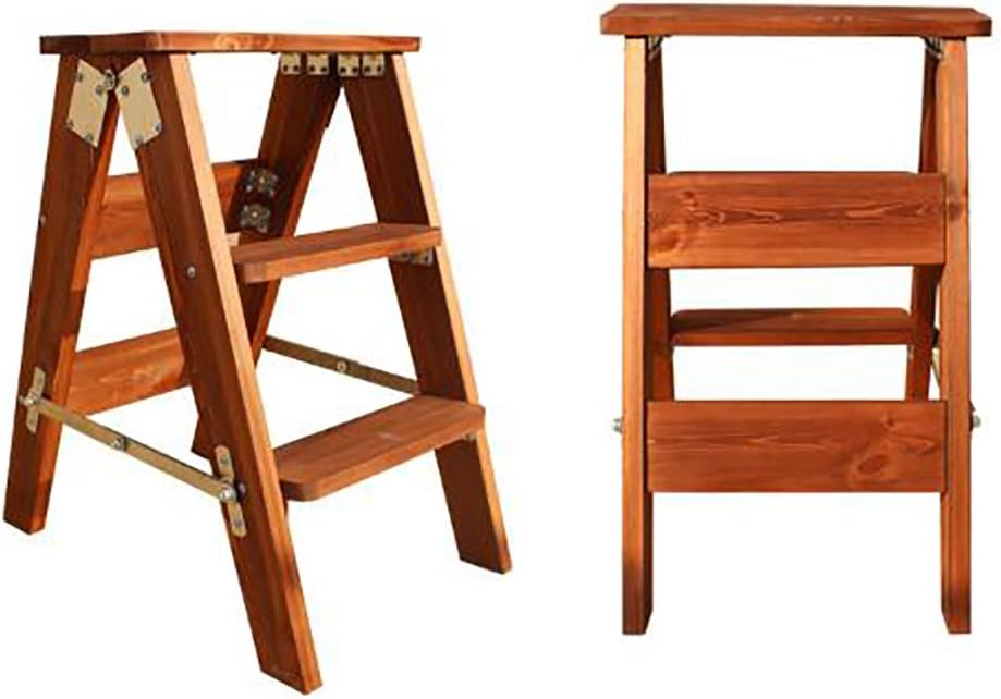LUNEZY Folding Chair Stairs Multifunction Dual Use 3 Steps Solid Wood 2 Colors, 40 * 20 * 60CM (Color : Brown)