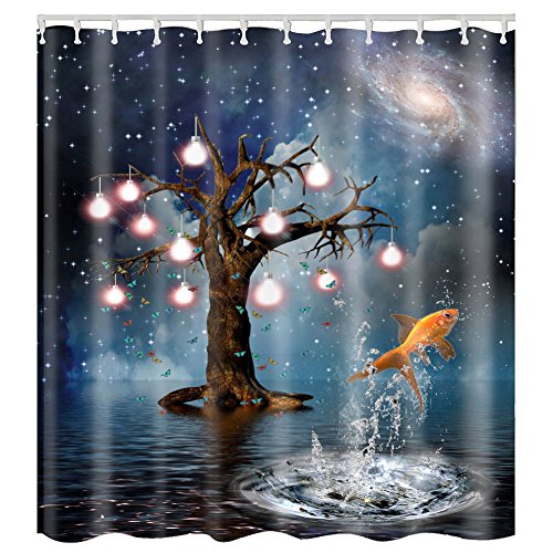 Litthing Rideau de Douche avec des Crochets Haute Qualité Imperméable Antimoisissure Facile à Nettoyer Beau Imprimé (Poisson Rouge)