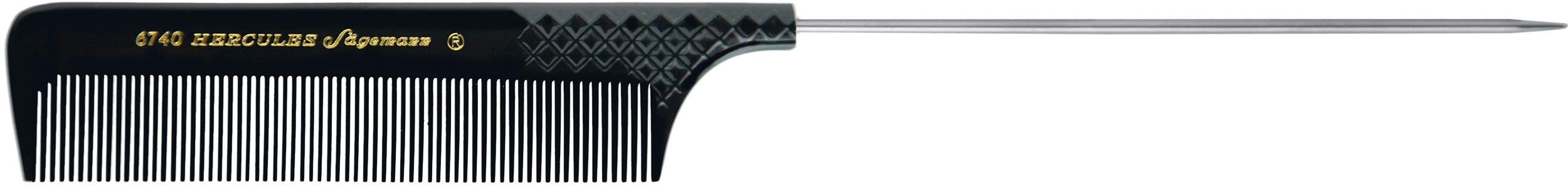 Hercules Sägemann6740 Professional Needle Handle Comb Extra Long Needle 12 cm Natural Rubber Hair Comb Teeth Fine 9.5 Inches Needle Handle Comb Grip Back
