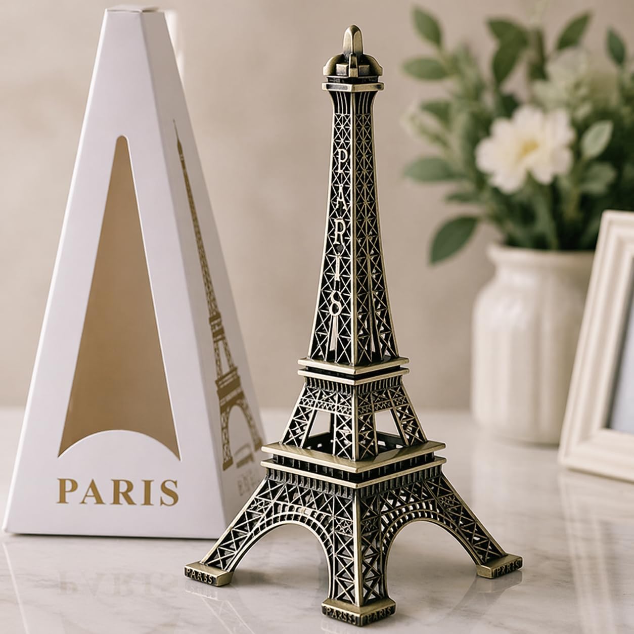 1 Piece Metal Eiffel Tower Antique Vintage Statue for Room, Office, Decorative Showpeice for Home, Desk Decor, Table Stand Holder (25 cm)