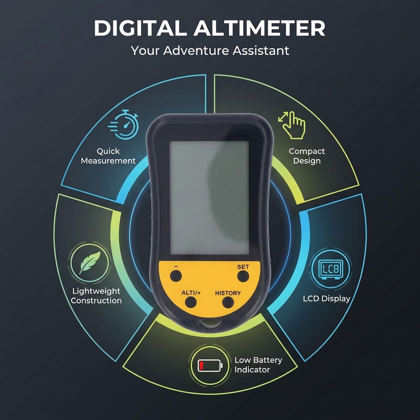 Altimetro Portatile Digitale Multifunzionale, Barometro, Bussola, Termometro con Display LCD Retroilluminato - Compatto, Resistente, Ideale per Escursionismo e Parapendio