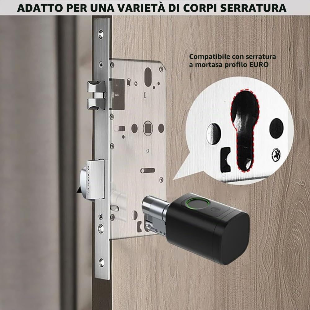 Serratura Smart Porta Blindata,Serratura Wifi,Con chiave, scheda chiave, APP Bluetooth per la serratura della porta, impermeabile, serratura a impronta digitale per porte da 35-45 mm