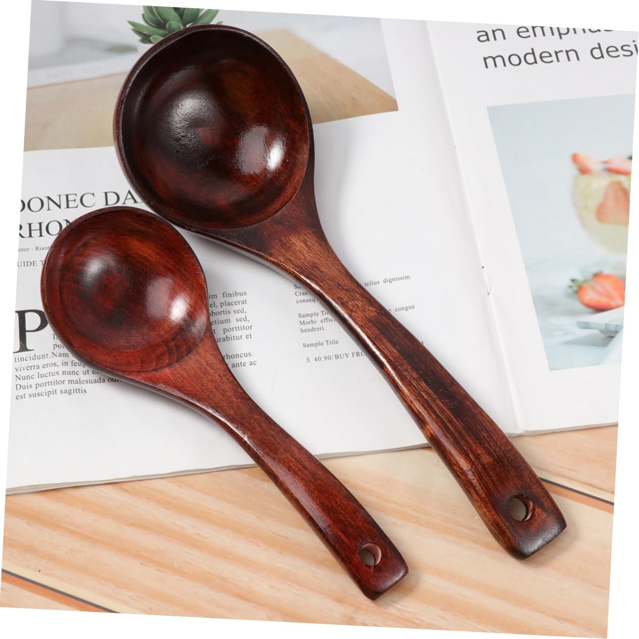MOLUCKFU Handmade Wooden Soup Spoon Set Long Handle Ladles Stylish Sturdy Kitchen Tool