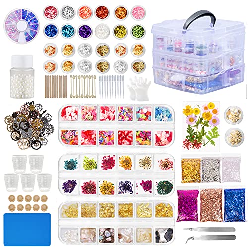 Resin Decorative Accessories Set, Resin Jewelery Making, Nail Art, Including Dried Flowers, Resin Flash Sequins, Gold Foil, Seashell,for Resin Crafts Beginners, Nail Art, DIY Making