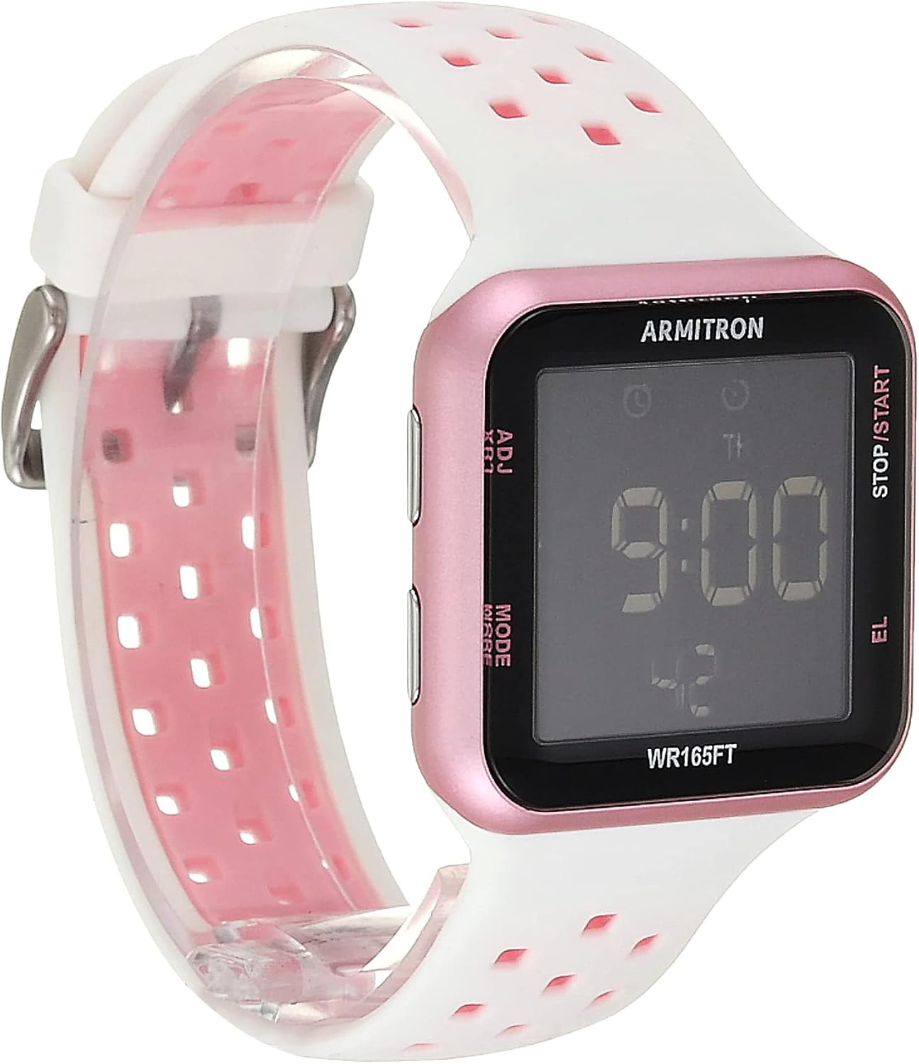 Another angled view of the Armitron Sport Digital Watch, showing the display and strap.