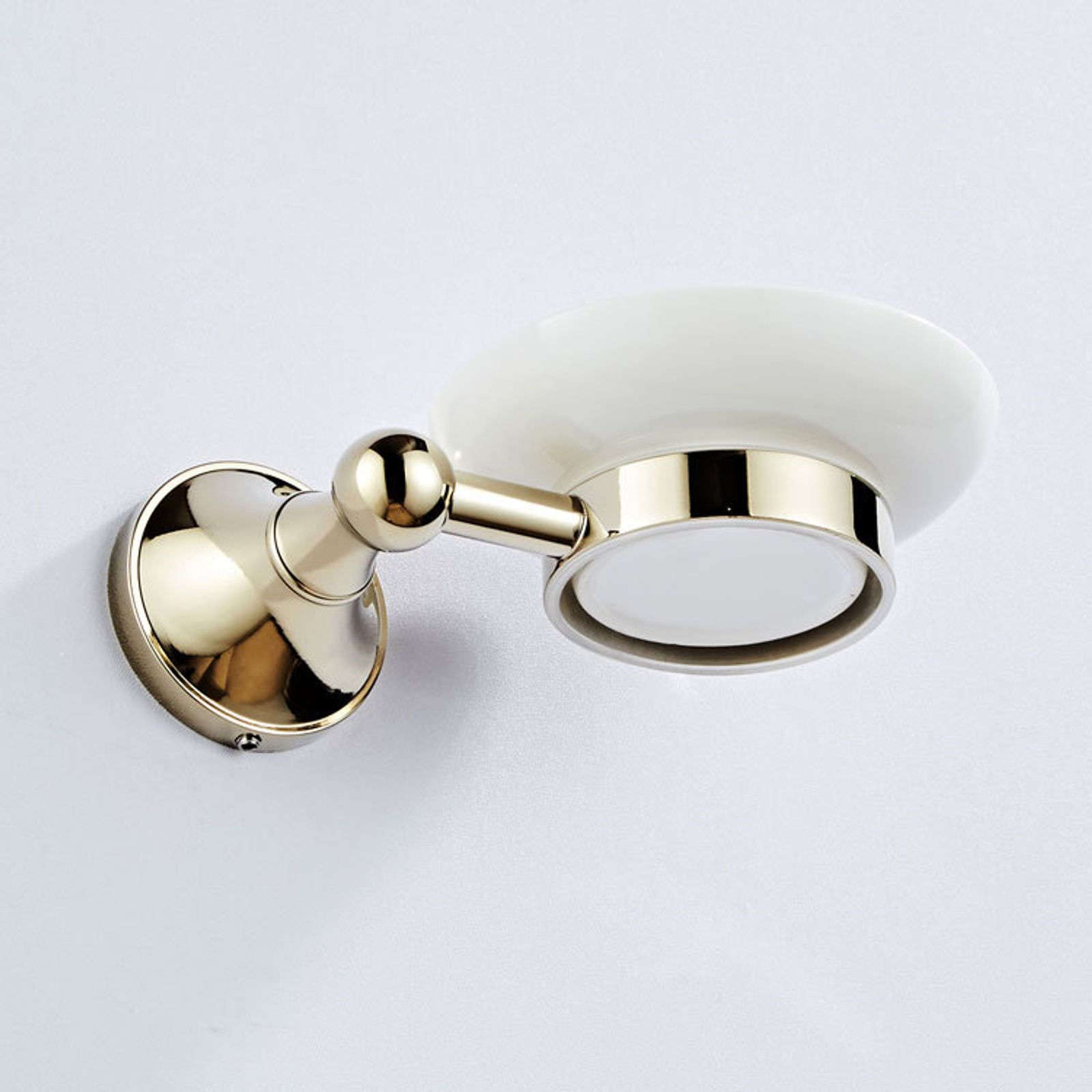 Jabonera de pared, jabonera, jabonera de latón for pared de ducha, jabonera con acabado pulido dorado con plato de cerámica, jabonera moderna montada en la pared for ducha, baño, cocina, ovalada ( Col