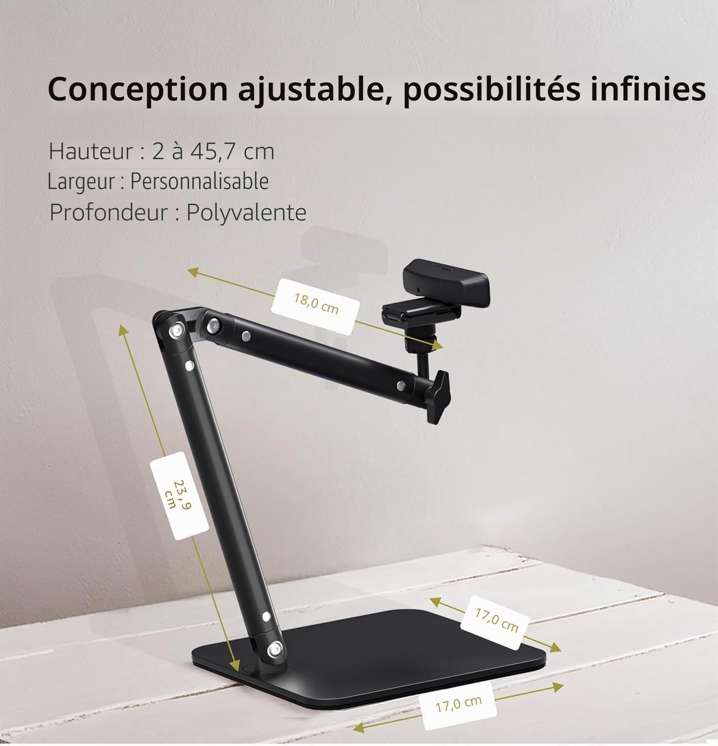 Support De Caméra pour Webcam, Support De Téléphone Robuste pour Webcam C922 C930e C920S C920 C615 C960 C920x BRIO 4K, Lumière Droite avec Filetage 1/4"