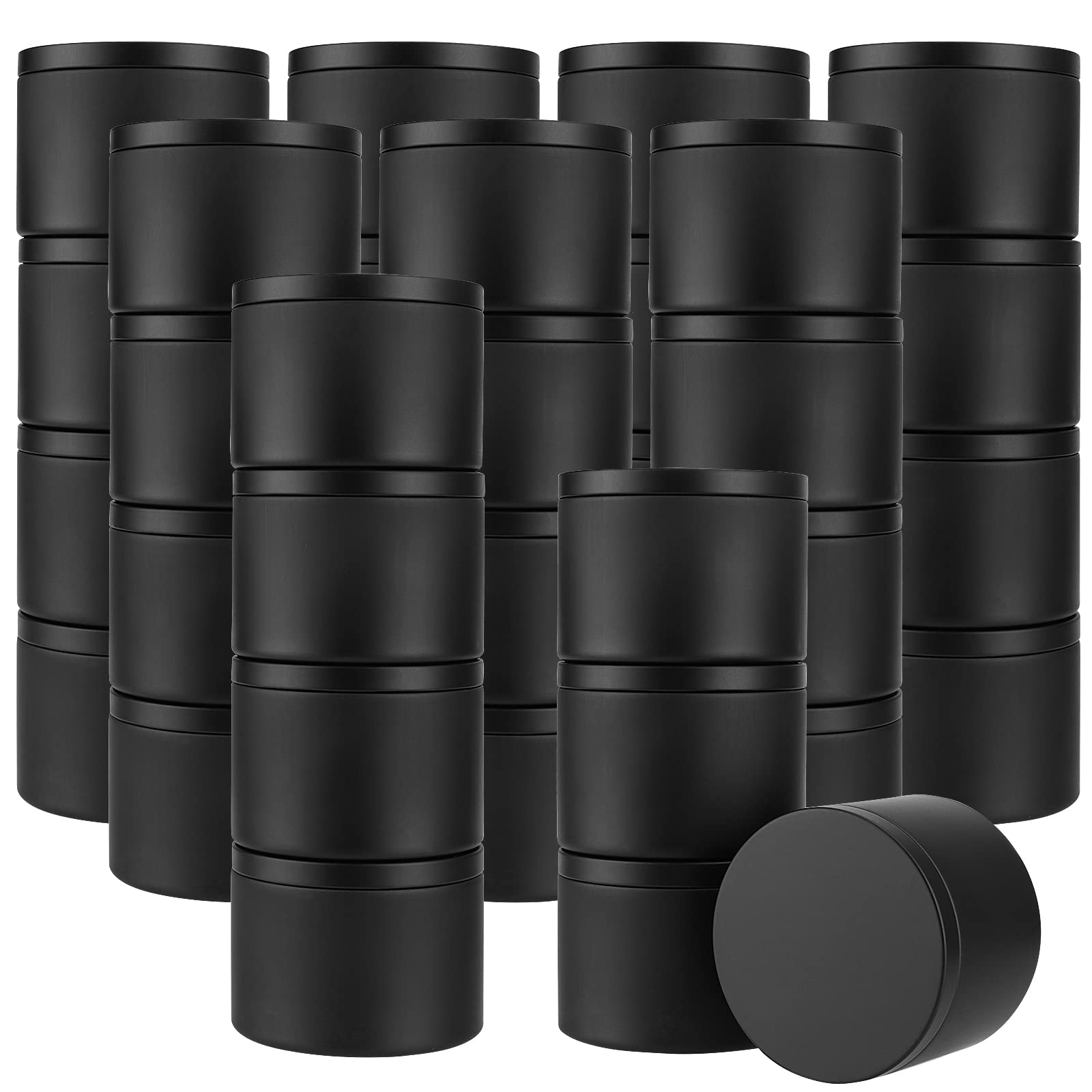PINGEUI 36 Pack 8 oz Candle Tin Cans, All Black Candle Jars with Slip-On Lids, Metal Round Storage Containers DIY Candle Empty Tins for Candle Making, Arts and Crafts