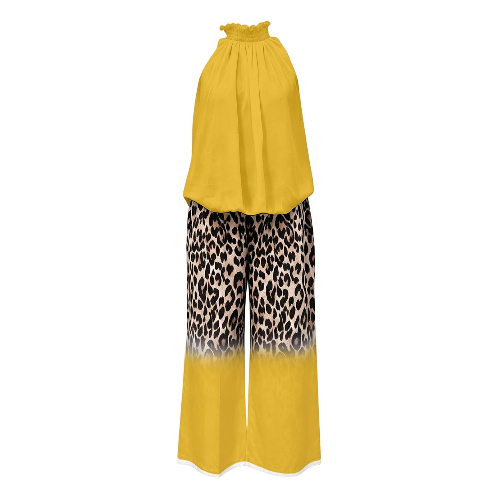 Elegante senza maniche con scollo a V in velluto con sfumatura leopardata e gamba larga per