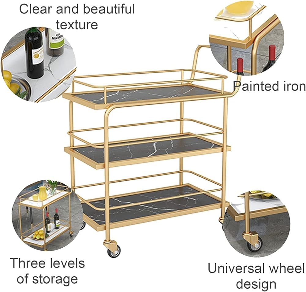 Ele d Bar Chariot à roulettes – Chariot de service verrouillable pour cuisine et salon – Drin Sto multi-usage avec design en bois et métal – T pour le divertissement