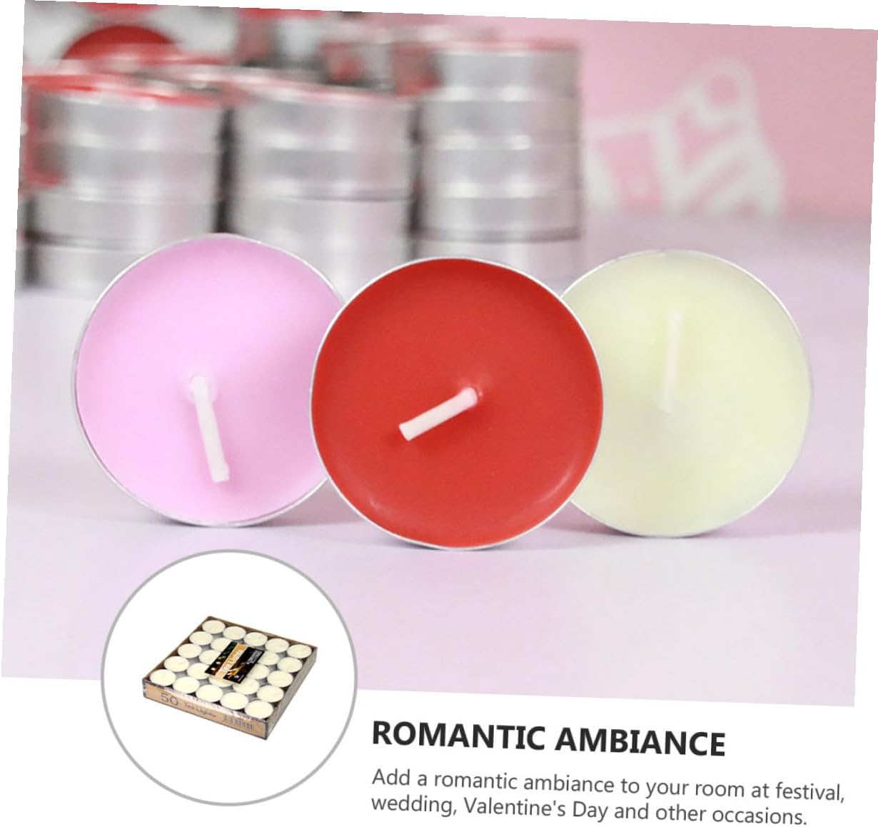 SHINEOFI Romantic 2-Hour Smokeless Tea Light Candles, Unscented White Round Proposal Candles for Wedding, Valentine's Day, and Anniversary Decor, 50pcs