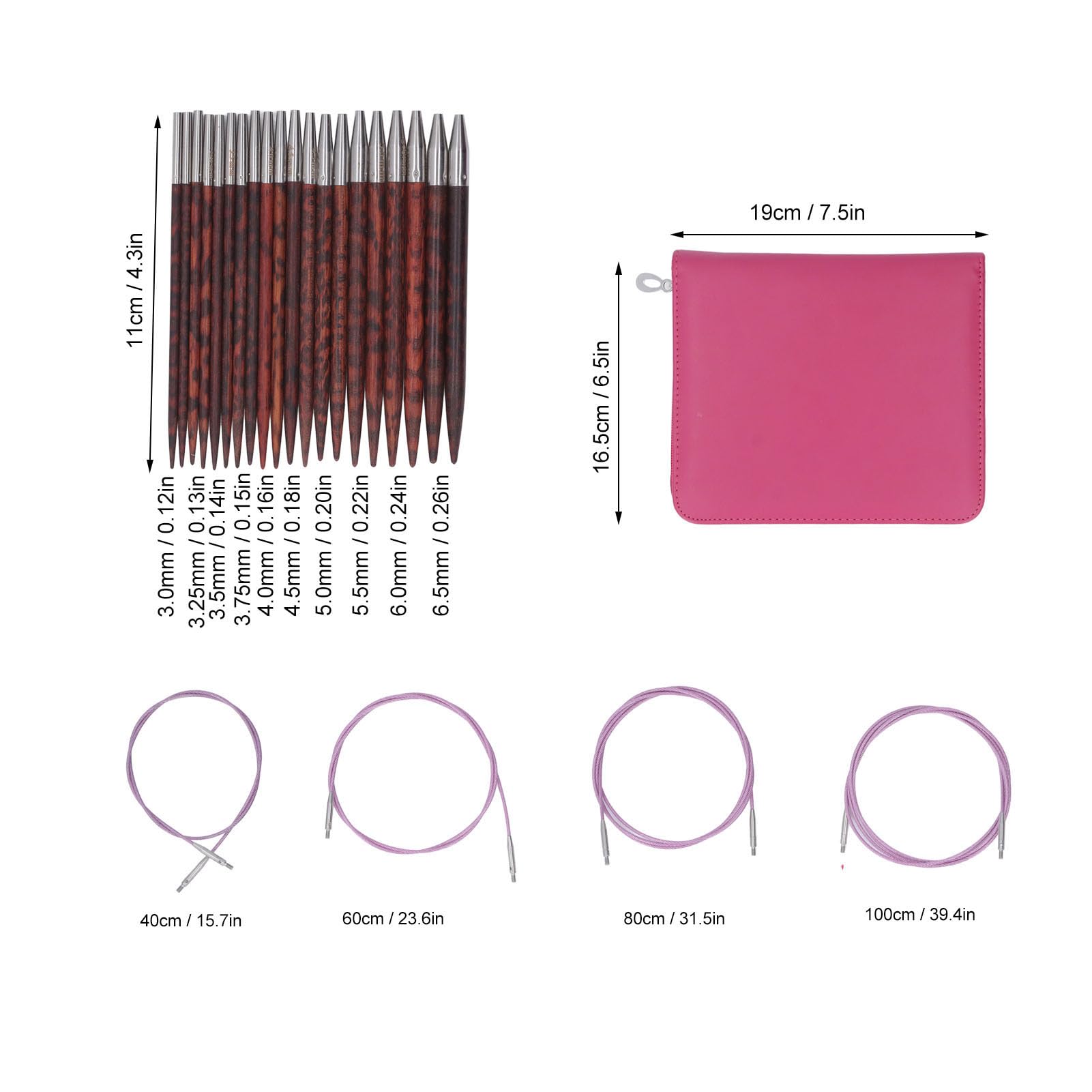 Circular Knitting Needle Set de 3 a 6.5 mm Manija de madera ergonómica Juego de agujas circular con bolsa de almacenamiento para DIY Craft Diy