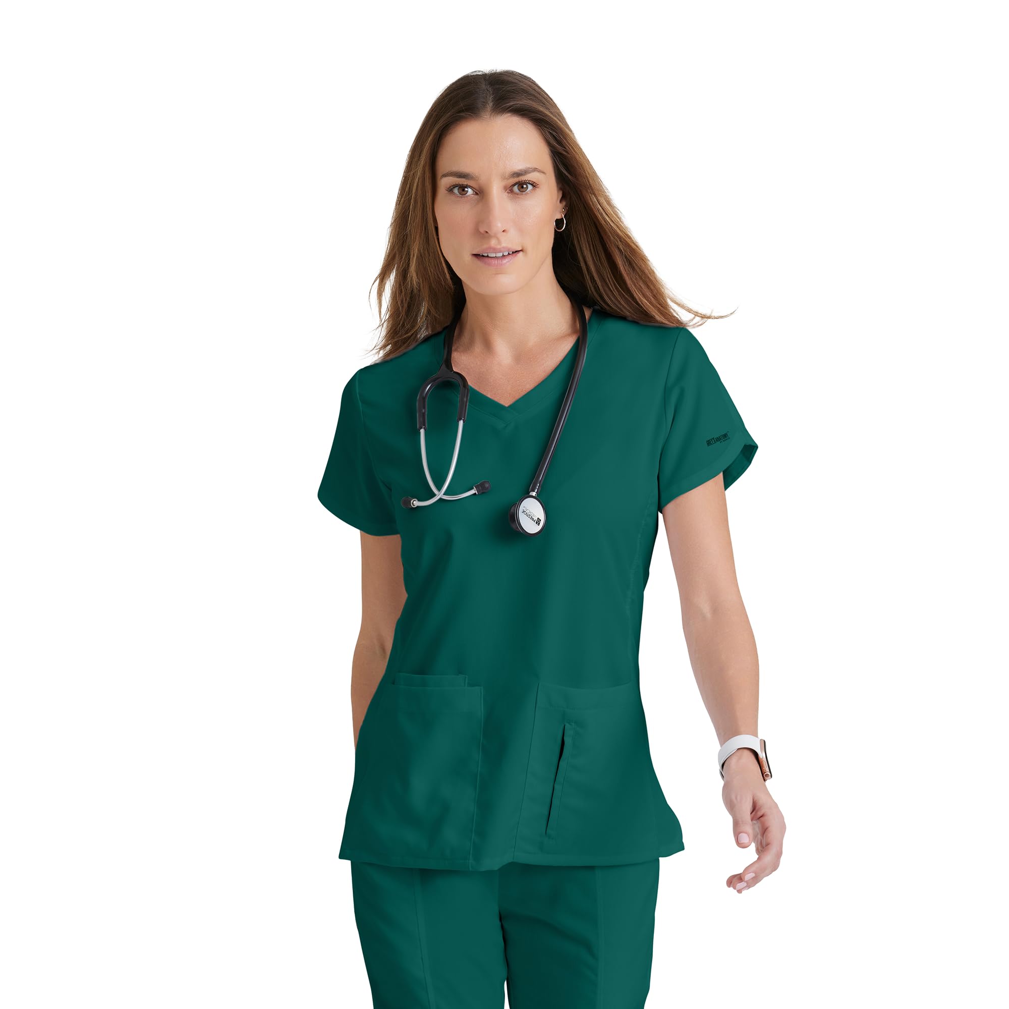 BARCO Grey's Anatomy Scrubs - Cora Scrub Top for Women, Crossover V-Neck, Fitted Back Super-Soft Women's Scrub Top, Hunter Green, S