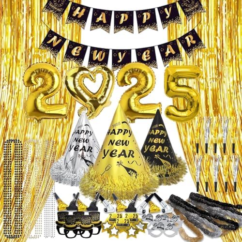KINNJAS New Years Eve Party Supplies 2024, New Years Decorations Kit Includes 65 Balloons Arch, Foil Balloons, Centerpieces and New Years Party Favors, One-Stop Solution for New Years Eve Party