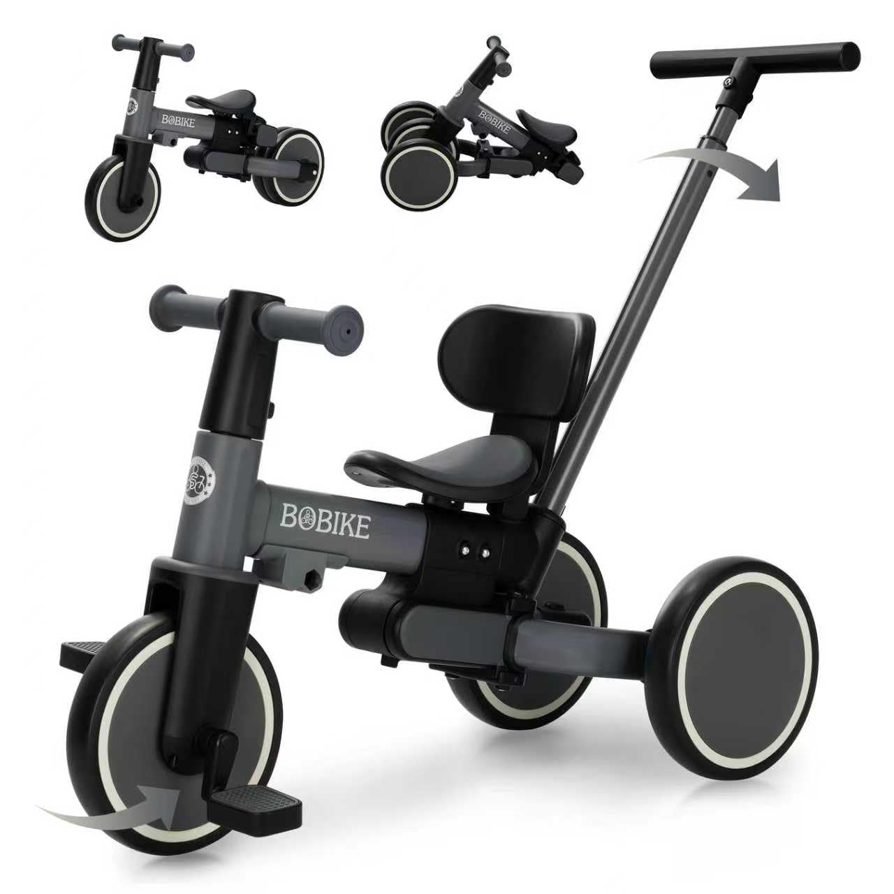 Photo 1 of Toddler Bike with Push Handle,Tricycles for 1 to 3 Years Old, Toddler Tricycle with Push Handle for Boy Girl, Baby Balance Bike with Adjustable Seat Height and Removable Pedal (Black)
