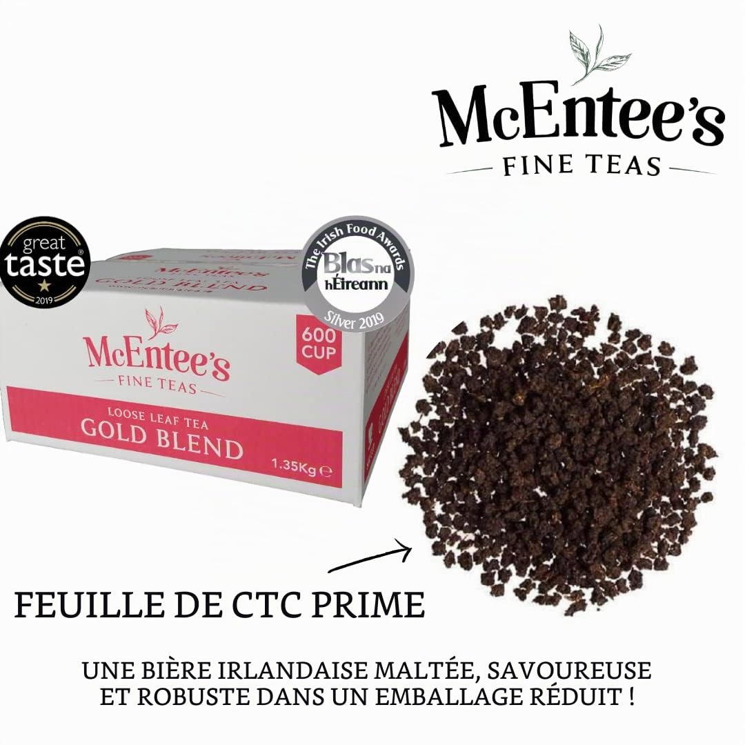 McEntee's Irish Loose Leaf Gold Blend Tea - Catering 1.35Kg - Blended in Ireland, Assam and Kenyan Tea. Strong and Malty