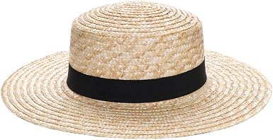 Natural Straw Boater Hat with Black 
