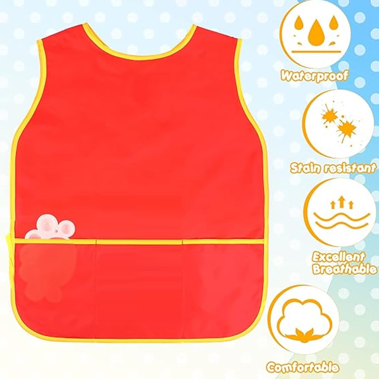 SIXRUN 12 Pezzi Grembiuli da Pittura per Bambini Nylon con 3 Tasche