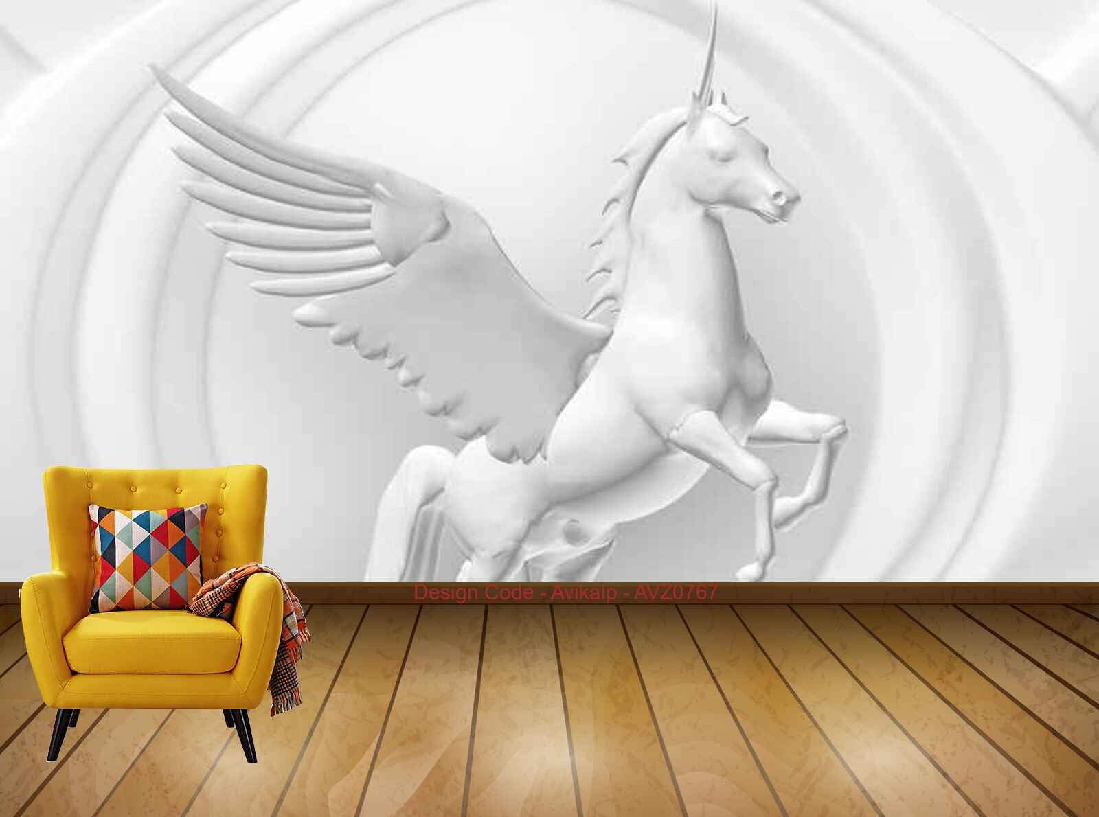 Avikalp Exclusive AVZ0767 Modern Minimalist 3D Stereo Pegasus Tv Background Wall HD 3D Wall Sticker(304cm x 243cm)