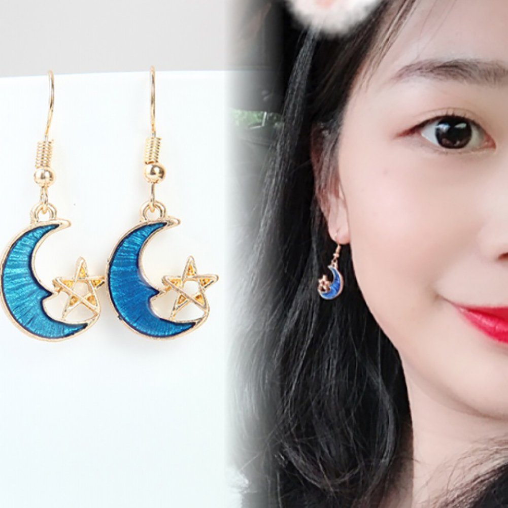 Orecchini Pendenti A Forma Di Stella E Luna In Argento Sterling 925 – Donna, Eleganti, Con Confezione Regalo E Panno Per Lucidatura