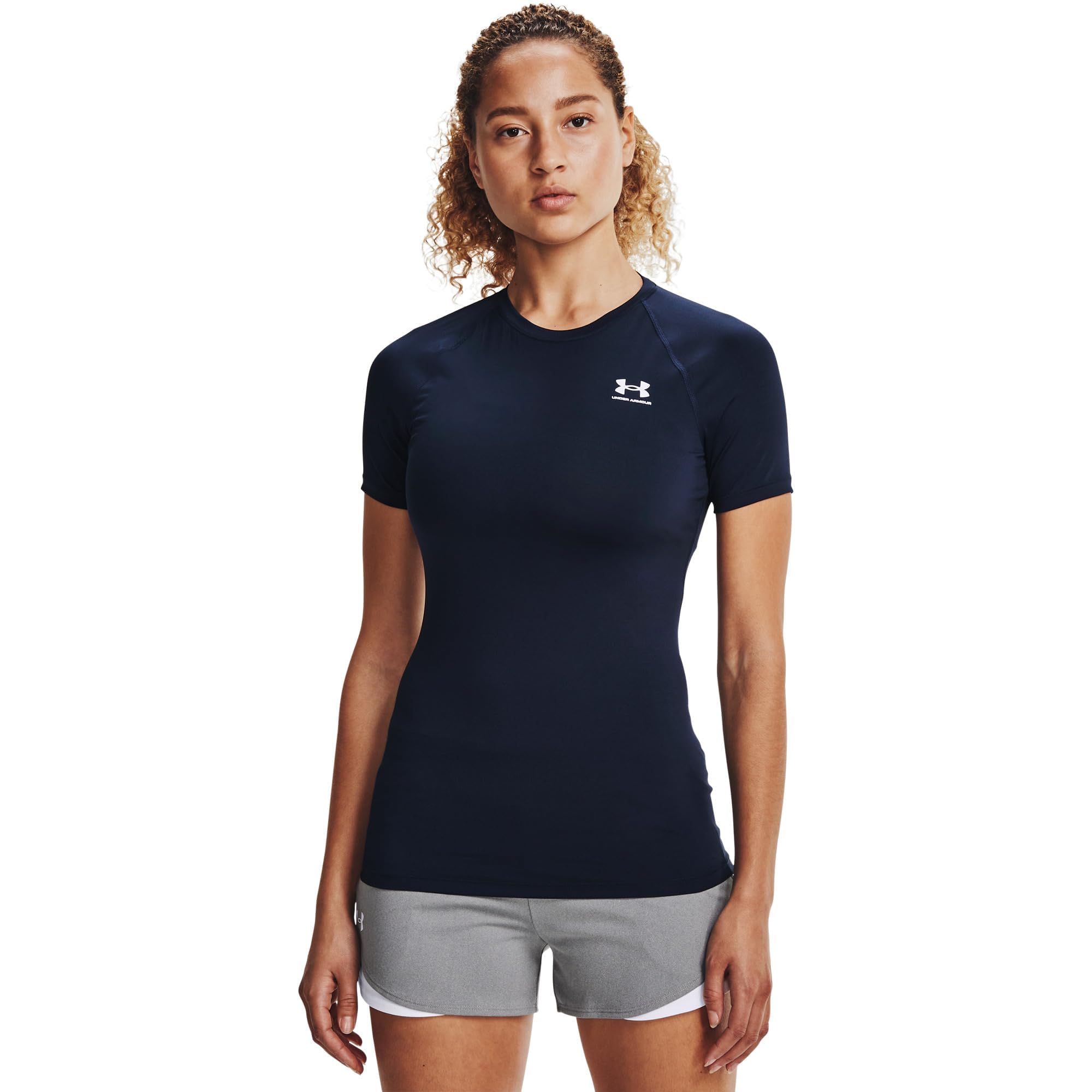 Under Armour Women's HeatGear Compression Short-Sleeve T-Shirt, Midnight Navy (410)/White, Medium