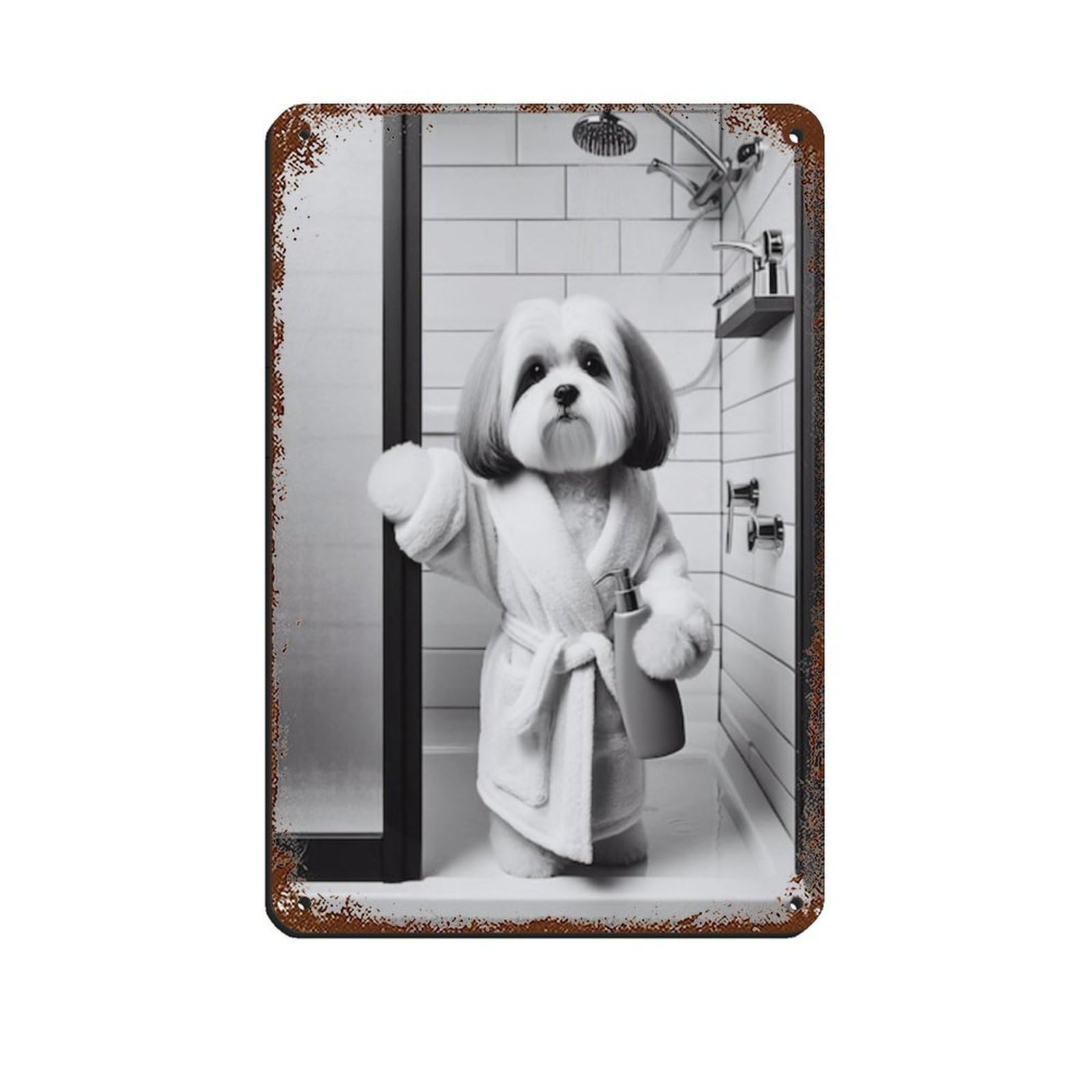 Lxwnze 20L X 30W Cm Tibetan Terrier Bathroom Art Poster Tin Sign Vintage Metal Pub Club Cafe Bar Home Wall Art Decoration Poster Retro 8X12inch(20X30cm)