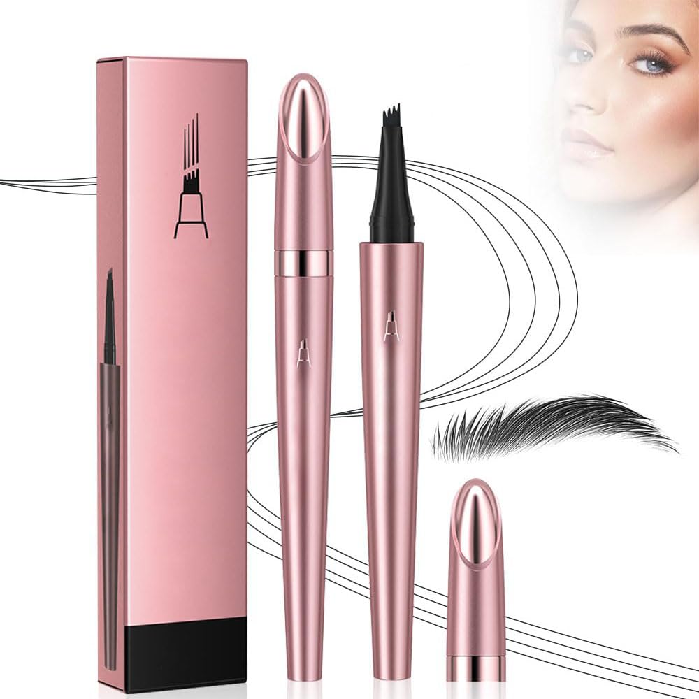 Magic Eyebrow Pencil, 2024 Upgrade Eyebrow Microblading Pen 3D Waterproof Microblading Eyebrow Pencil Contouring Pen, 4-Tip Eyebrow Pencil for Natural Eyeliner Makeup (A# Black)