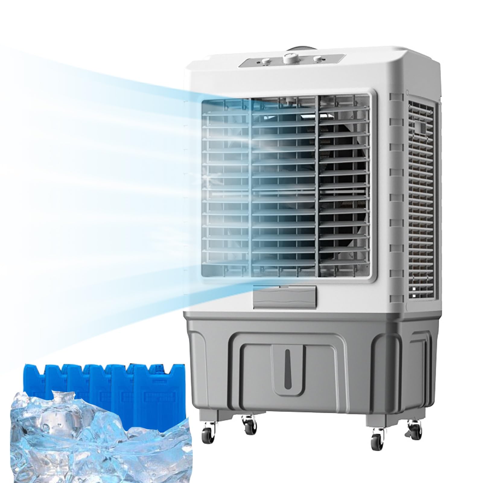 TIANQIHAO Portable Evaporative Air Cooler, 55L Tank, 7.5H Timer, 3 Speeds For 60M2 Rooms, Cooling Fan For Home Workshop Garage,Mechanical knob