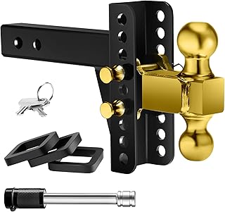 HOPERAN Adjustable Trailer Hitch,6-inch Drop/Rise Trailer Hitch,Fits 2-inch Receiver,Ball Mount Hitch,2" & 2-5/16" Trailer Balls,Tow Hitch for Heavy Duty Truck with Double Pins and Trailer Hitch Lock.