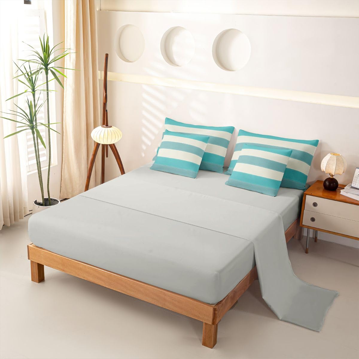 Loussiesd Juego de funda de edredón azul con sábanas, 7 piezas, tamaño King, ropa de cama en una bolsa, juego de ropa de cama para niños y niñas, decoración de dormitorio, moderno, transpirable, suave
