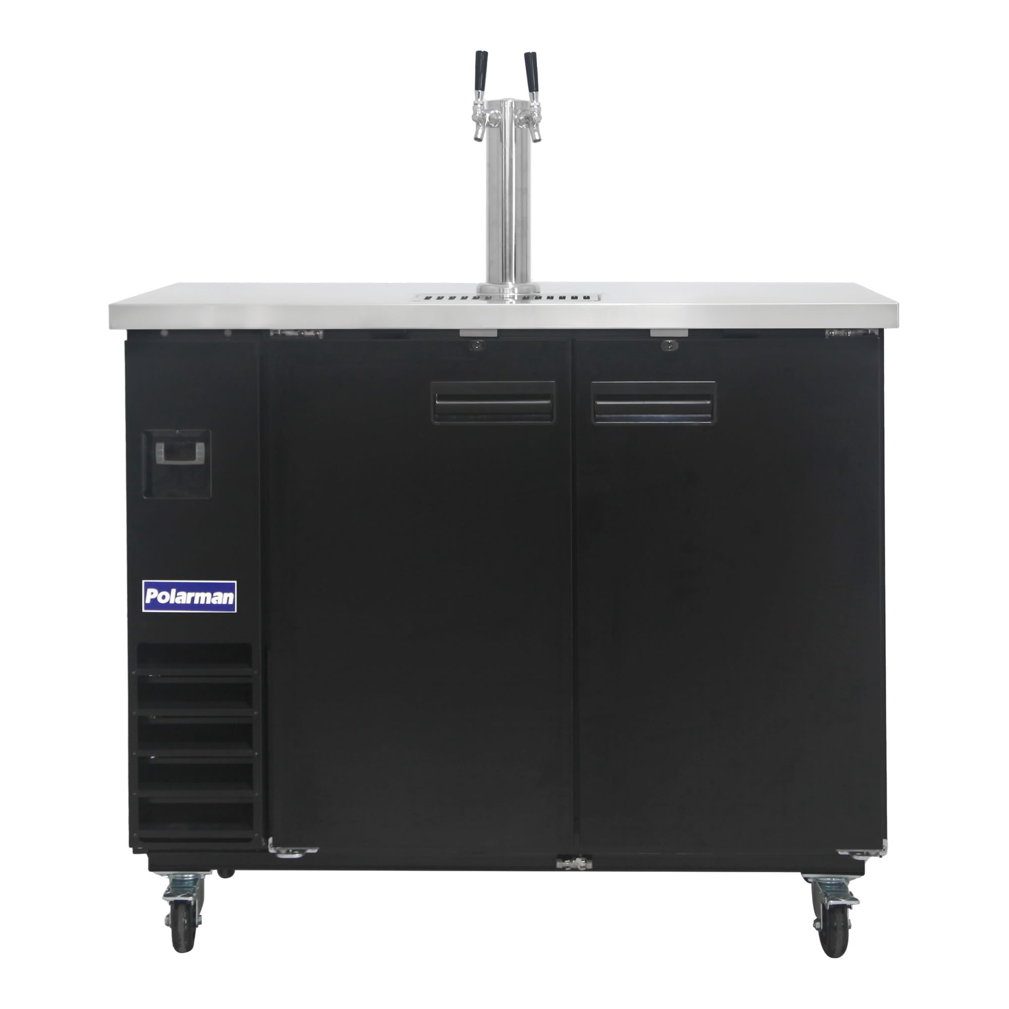 Polarman Commercial Beer Kegerator Double Tap Draft Beer Dispenser 2 Door Beer Dispenser for Bars and Restaurants 49” W Keg Refrigerator With 2 Coupler, 33°F- 41°F Temperature Control-Direct Draw